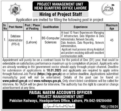 Pakistan Railways Jobs Advertisement