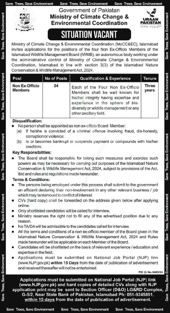 Ministry of Climate Change Jobs 2025 Latest Poster
