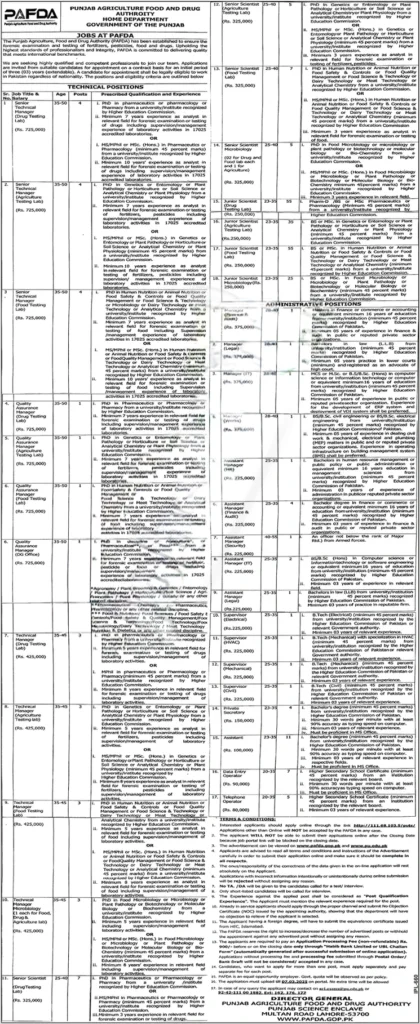 Punjab Agriculture Food Drug Authority Jobs 2025