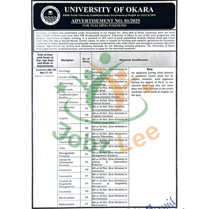 jobs in Okara university