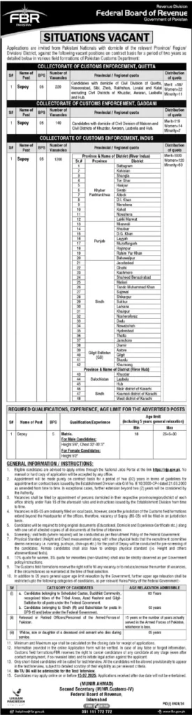 FBR Jobs in July 2025 Advertisement